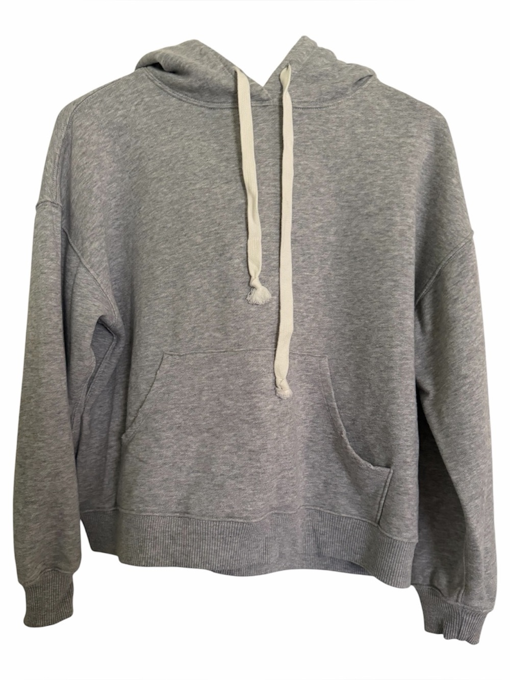 aerie Gray Pullover Hoodie with Cream Drawstrings, Size XS